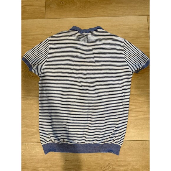 Massimo Dutti Blue White Striped Knit Polo Shirt Short Sleeve Retro Style Turkey - Picture 6 of 6